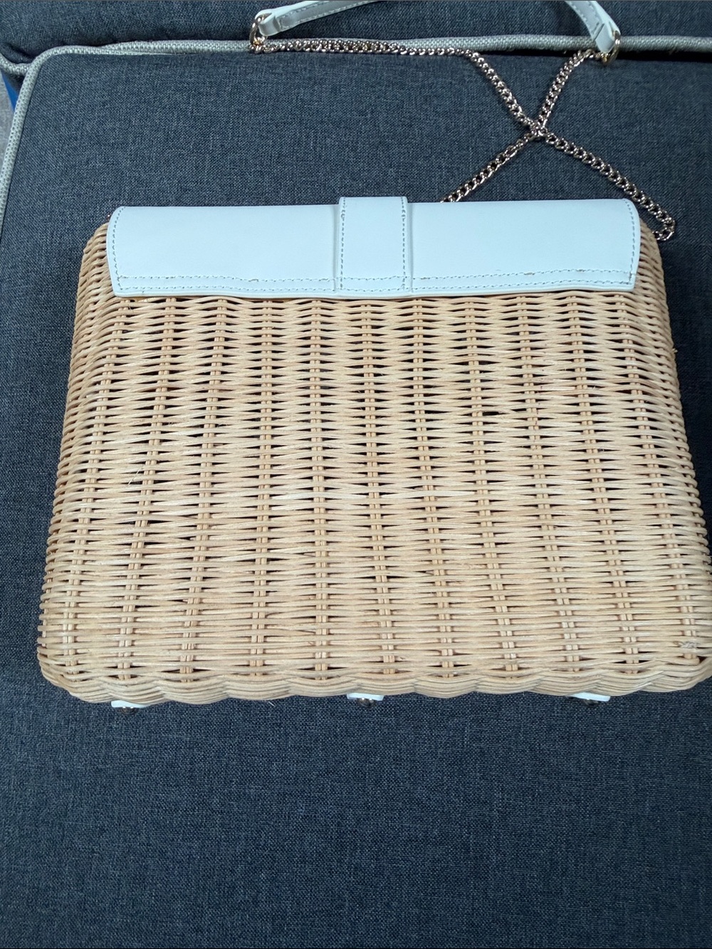 Talbots Natural Woven Satchel with White Leather Flap - Picture 11 of 16